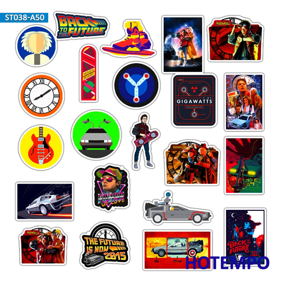 50pcs Classic Movie Back To The Future Style Mixed Decals Stickers Pack for DIY Phone Laptop Luggage Skateboard Bike Car Sticker