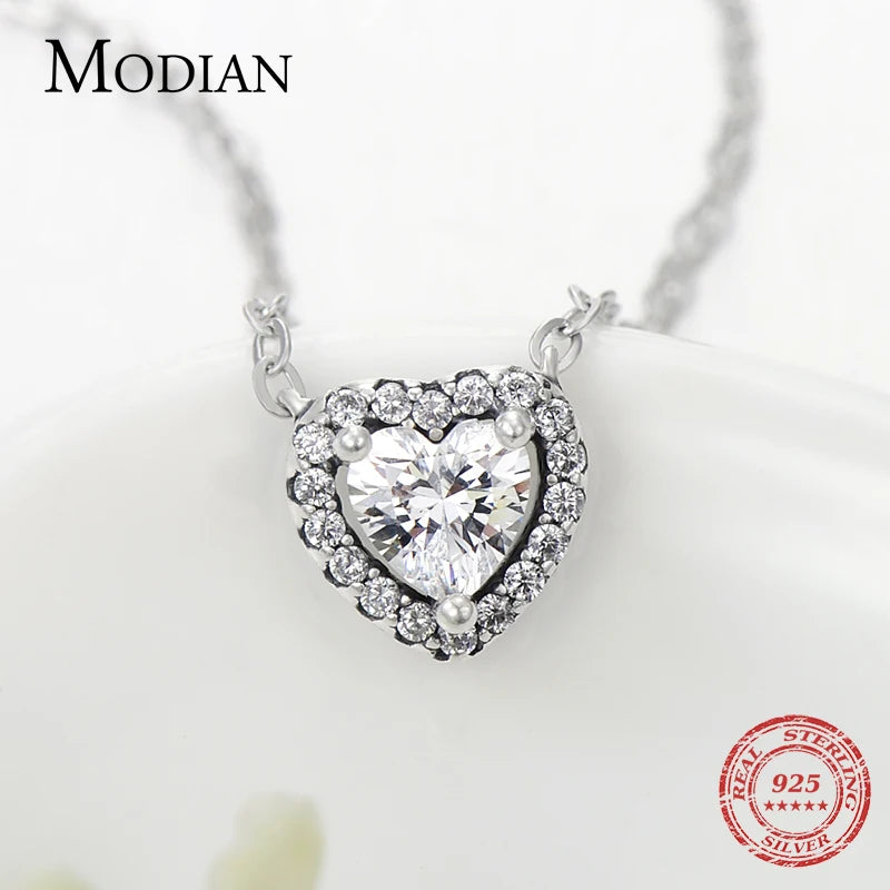 Modian 925 Sterling Silver Heart Fashion Sets For Women Charm Earrings Luxury Wedding Necklaces Engagement Statement Jewelry