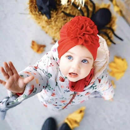 Cute Flower Baby Girl Indian Hat Solid Color Newborn Infant Cap Beanies Headwrap Kids Hat Turban Bonnet