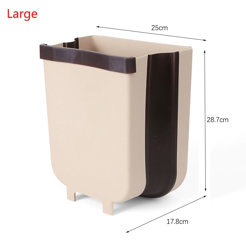 9L Wall Mounted Folding Waste Bin Kitchen Cabinet Door Hanging Trash Bin Car Garbage Trash Can for Bathroom Toilet Waste Storage