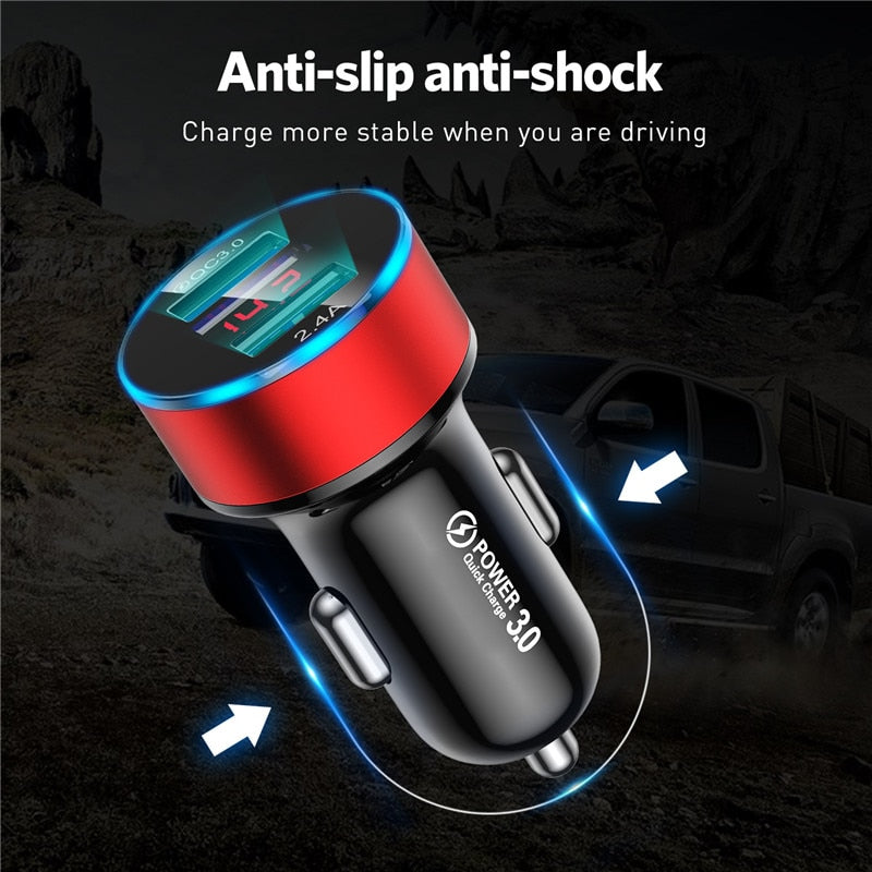 USLION Mini Dual USB Car Charger For Phone 24V 3A Mobile Phone Charger For iPhone Fast USB Charger Adapter For Car For Tablets