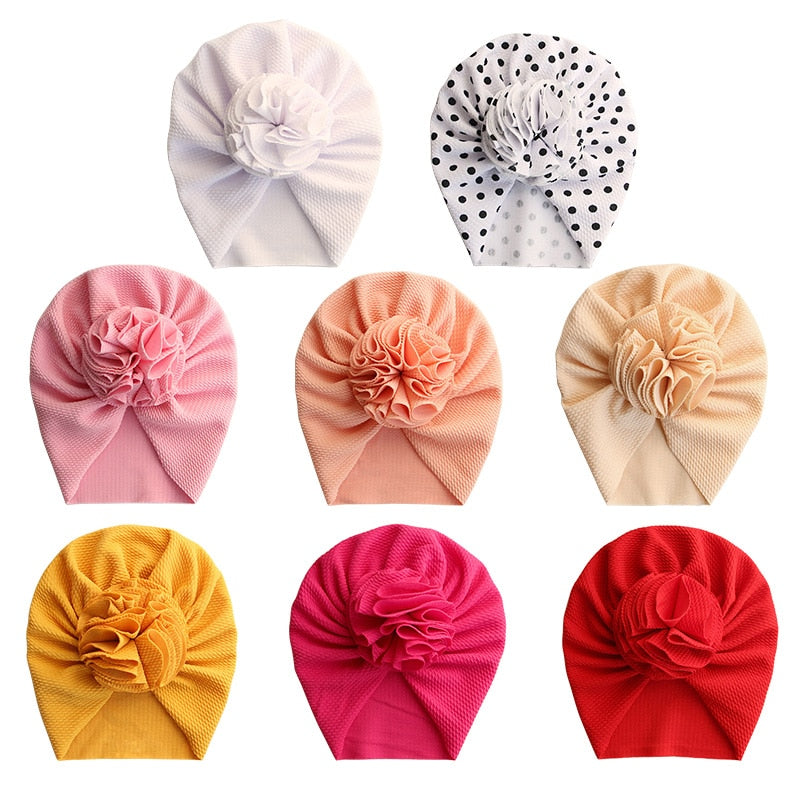 Cute Flower Baby Girl Indian Hat Solid Color Newborn Infant Cap Beanies Headwrap Kids Hat Turban Bonnet