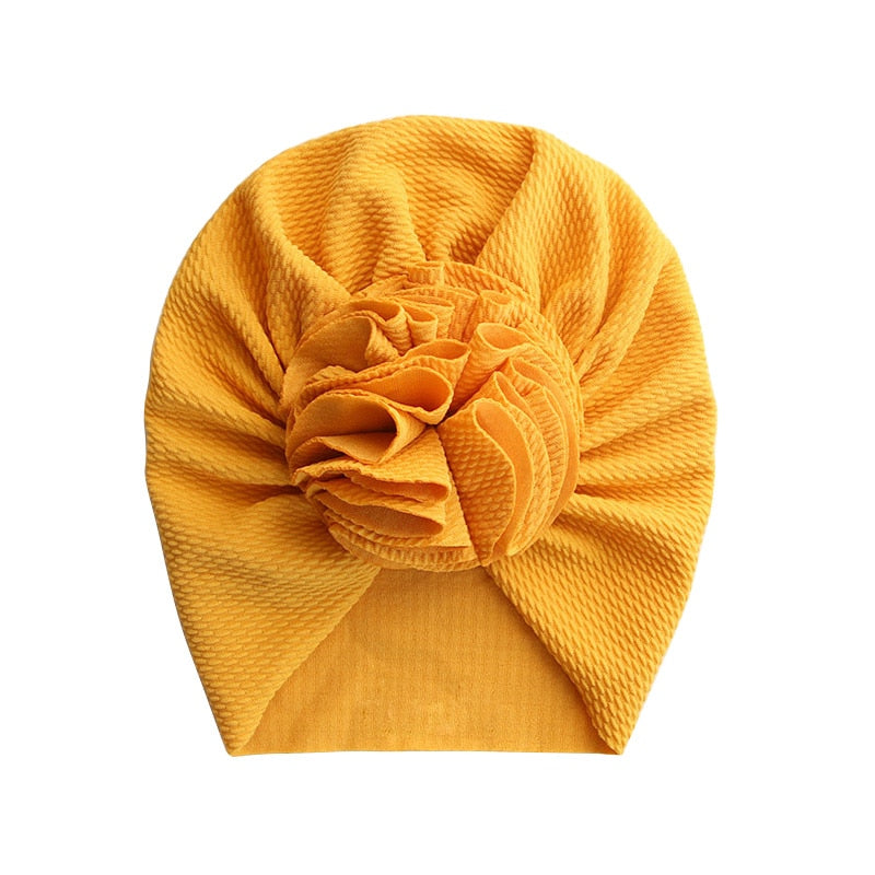 Cute Flower Baby Girl Indian Hat Solid Color Newborn Infant Cap Beanies Headwrap Kids Hat Turban Bonnet