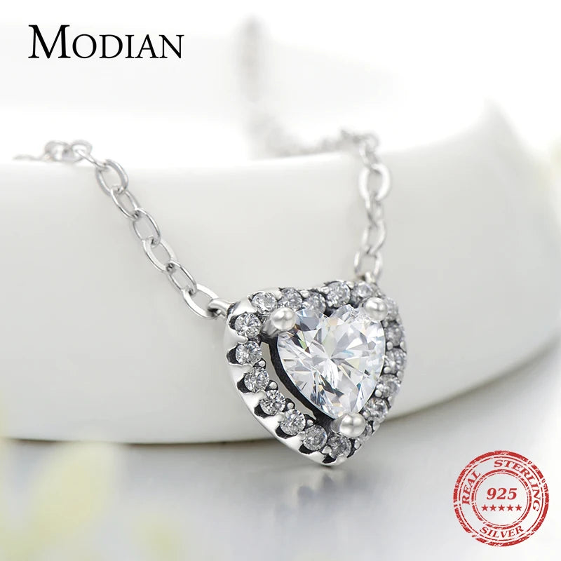 Modian 925 Sterling Silver Heart Fashion Sets For Women Charm Earrings Luxury Wedding Necklaces Engagement Statement Jewelry