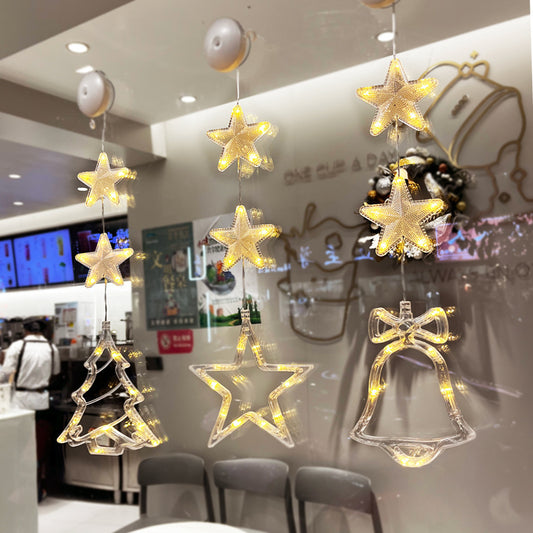 Christmas 3pcs LED Light Star Xmas Tree Hanging Sucker Lamp Window Ornaments Decoration For Home Xmas Navidad 2023 New Year Decor Christmas Decorations