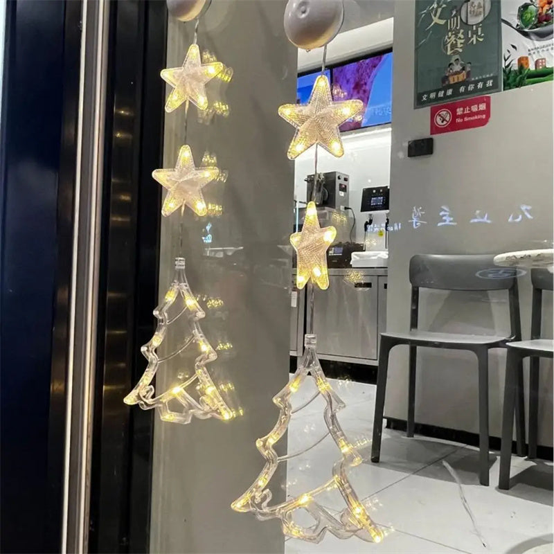 Christmas 3pcs LED Light Star Xmas Tree Hanging Sucker Lamp Window Ornaments Decoration For Home Xmas Navidad 2023 New Year Decor Christmas Decorations