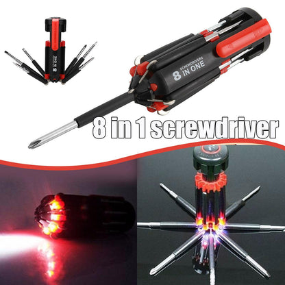 Car Supplies 8 In 1 Screwdriver With LED Flashlight