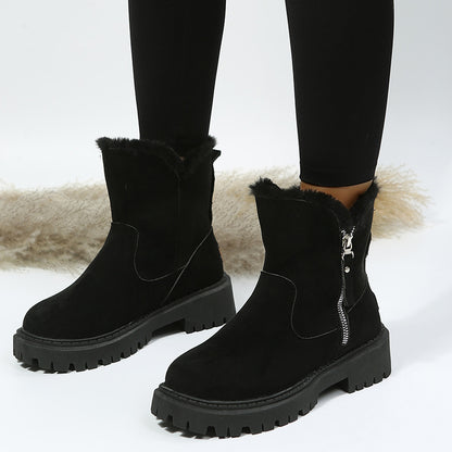 Thick Plush Snow Boots Women Faux Suede Non-slip Winter Shoes