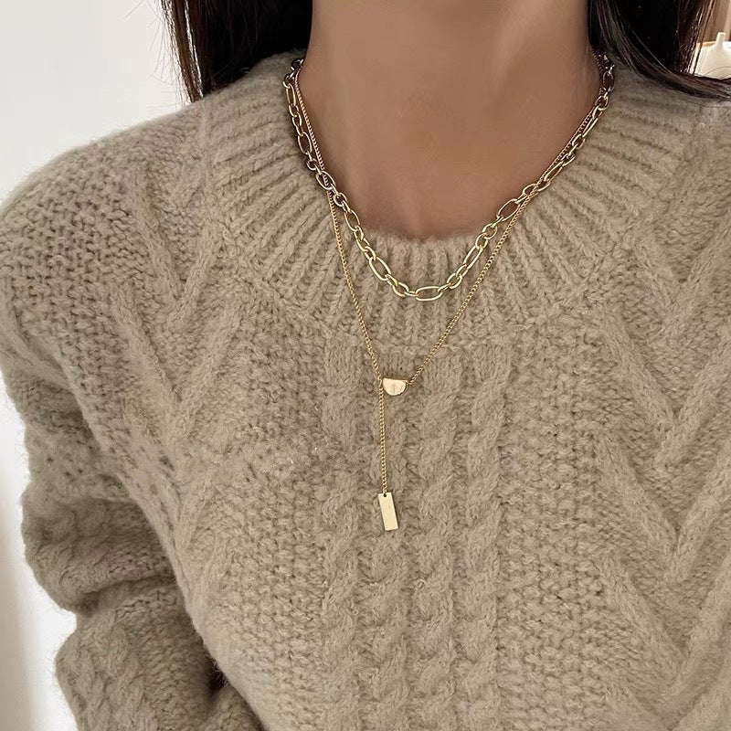 Simple Double-layer Sweater Chain French Stacking Metal Style