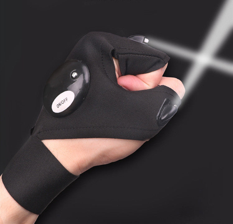 Outdoor Flashlight Luminous Fishing Gloves Half-finger