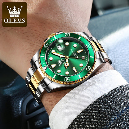 Top Brand Luxury Casual Waterproof Luminous Green Dial Men Quartz Wristwatch