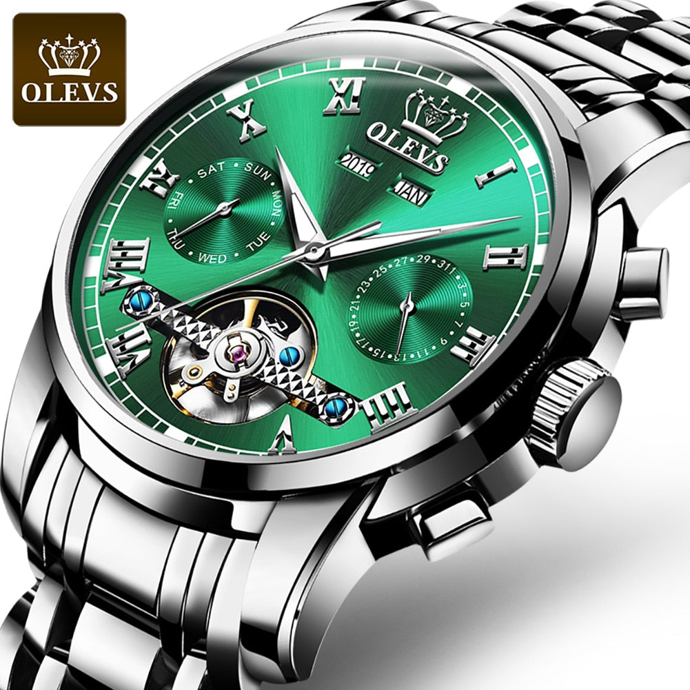 Stainless Steel Waterproof Date Week Green