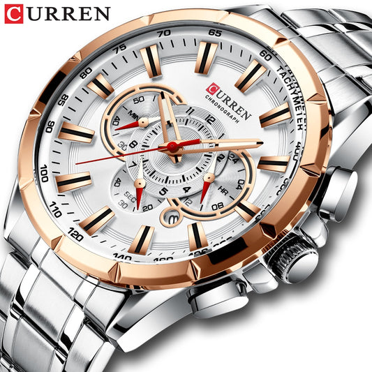 Luxury Brand Quartz Clock Stainless Steel Chronograph Big Dial