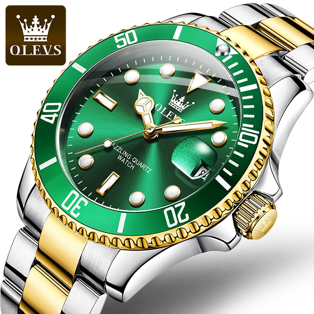 Top Brand Luxury Casual Waterproof Luminous Green Dial Men Quartz Wristwatch