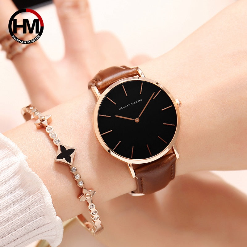 Brand Fashion Simple Japan Quartz Movement Watch Reloj Mujer Montre Femme Leather Strap Clock Women Analog Waterproof Wristwatch