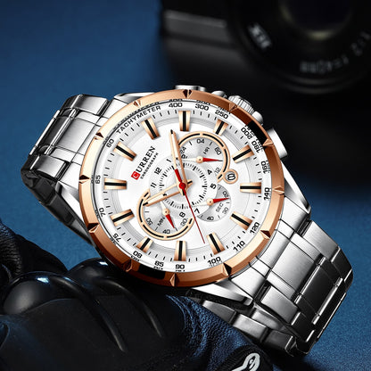 Luxury Brand Stainless Steel Quartz Watch Chronograph Date