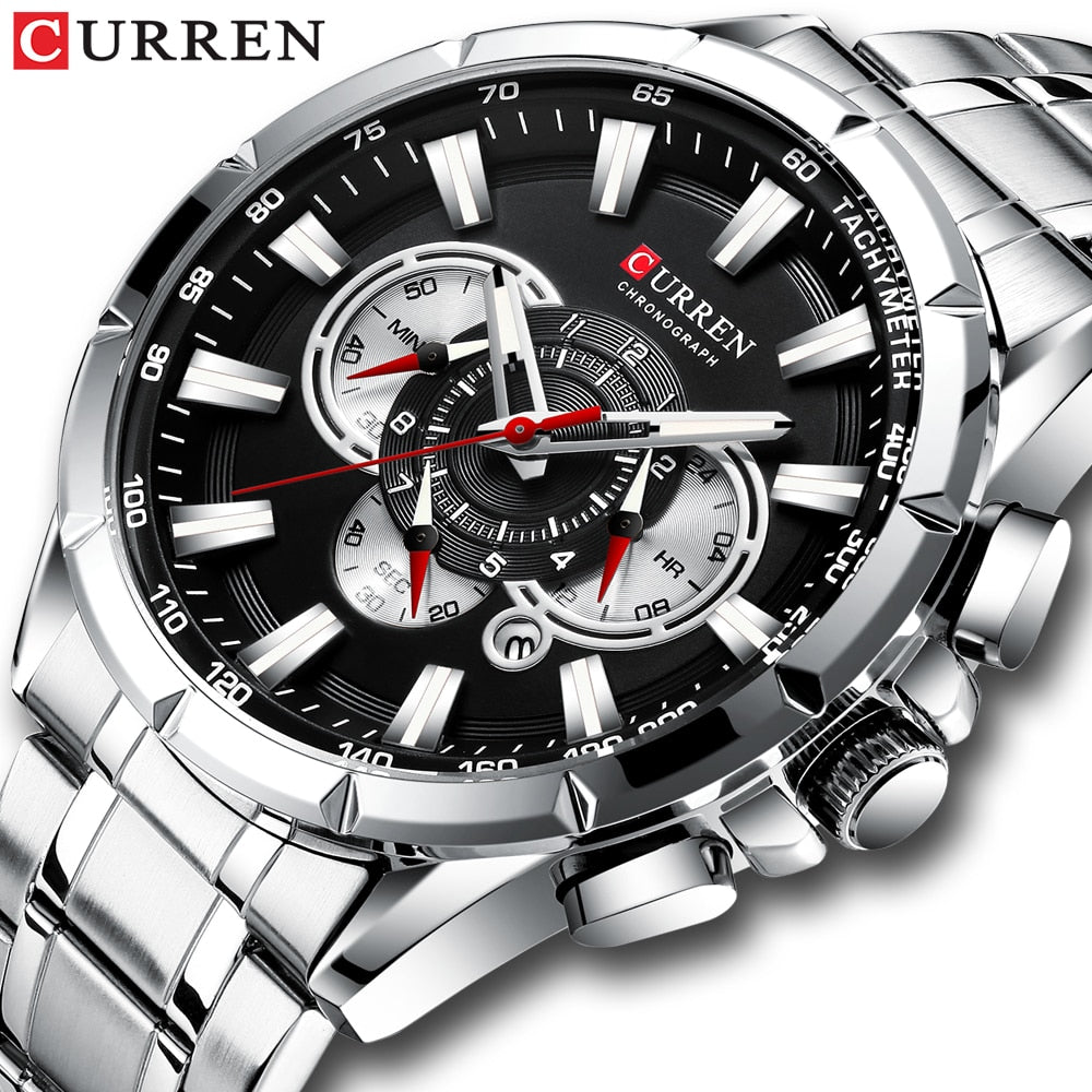 Luxury Brand Stainless Steel Quartz Watch Chronograph Date