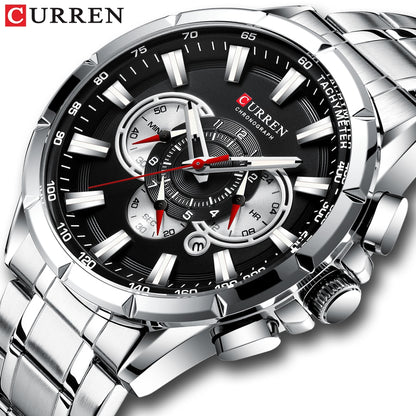 Luxury Brand Stainless Steel Quartz Watch Chronograph Date