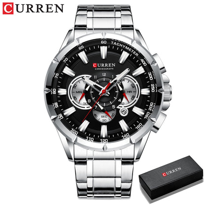 Luxury Brand Quartz Clock Stainless Steel Chronograph Big Dial