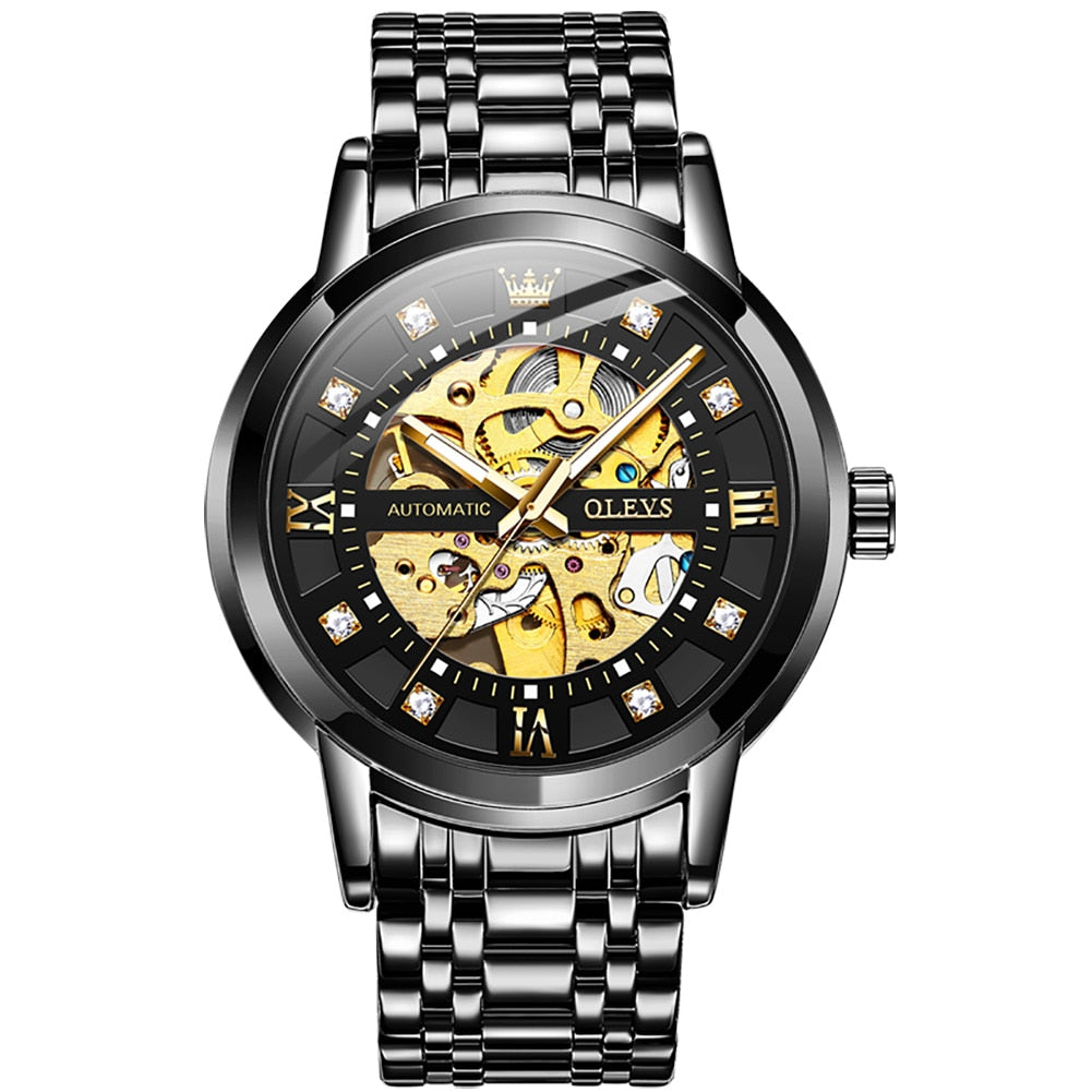 Waterproof Skeleton Stainless Steel Automatic Mechanical Watch Male Wrist Watch