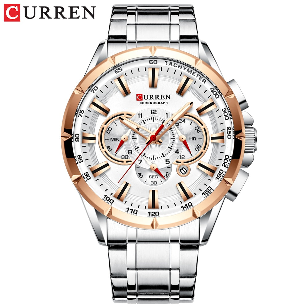 Luxury Brand Quartz Clock Stainless Steel Chronograph Big Dial