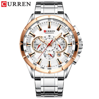 Luxury Brand Stainless Steel Quartz Watch Chronograph Date