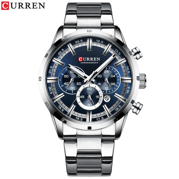 Watch Blue Dial Stainless Steel Band Date