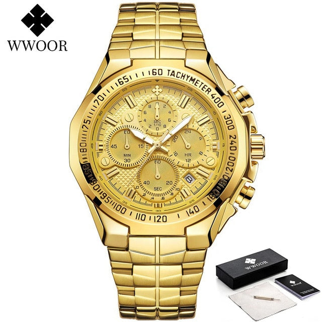 Top Brand Luxury Gold Full Steel Waterproof