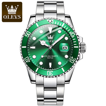 Top Brand Luxury Casual Waterproof Luminous Green Dial Men Quartz Wristwatch