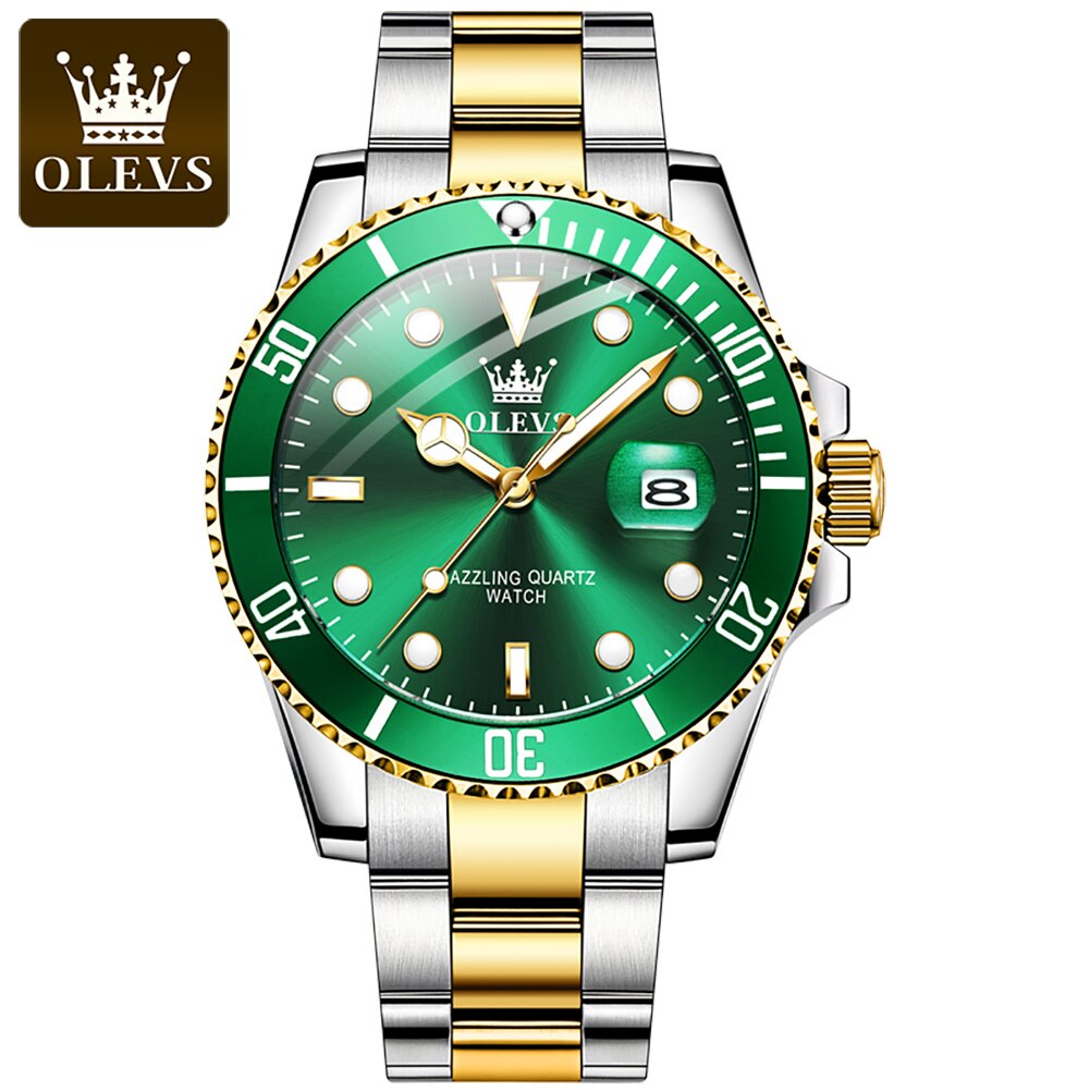 Top Brand Luxury Casual Waterproof Luminous Green Dial Men Quartz Wristwatch