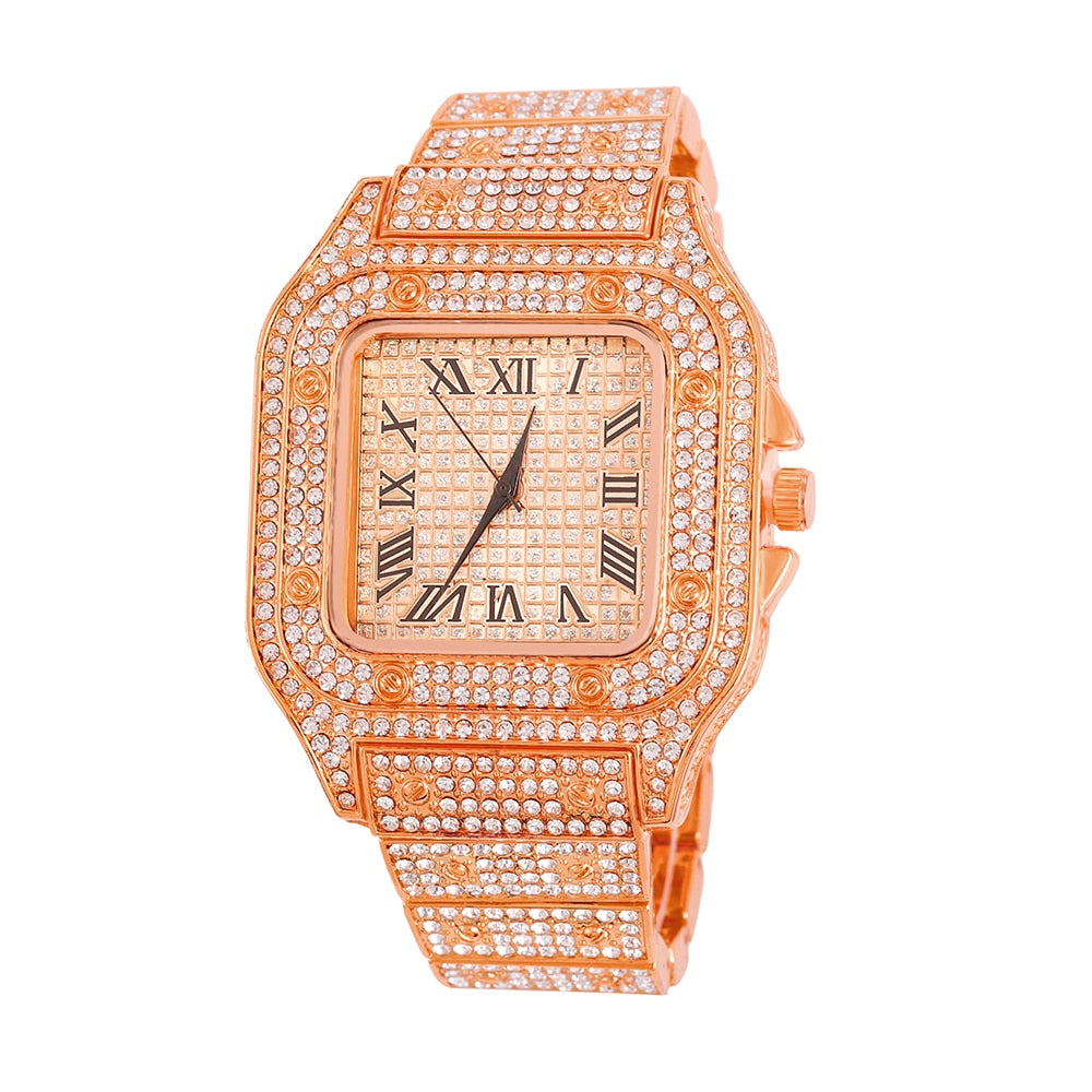 Men Hip Hop Men Iced Out Watches Luxury Date Quartz