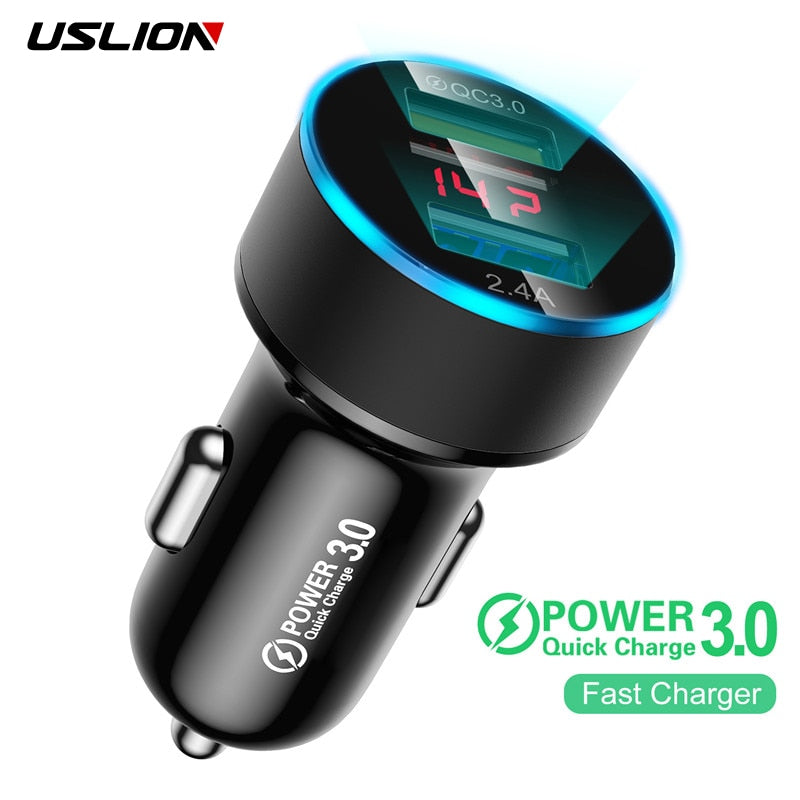 USLION Mini Dual USB Car Charger For Phone 24V 3A Mobile Phone Charger For iPhone Fast USB Charger Adapter For Car For Tablets