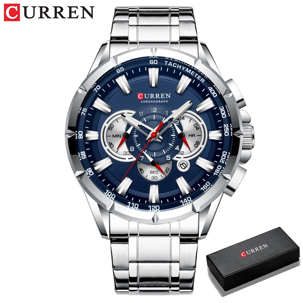 Luxury Brand Quartz Clock Stainless Steel Chronograph Big Dial