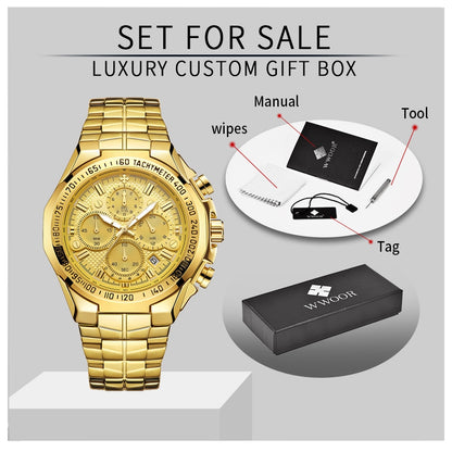 Top Brand Luxury Gold Full Steel Waterproof