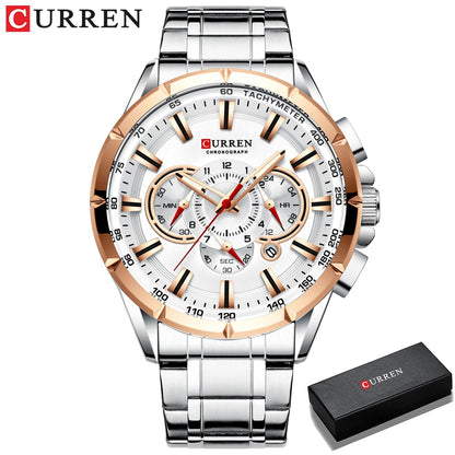 Luxury Brand Quartz Clock Stainless Steel Chronograph Big Dial