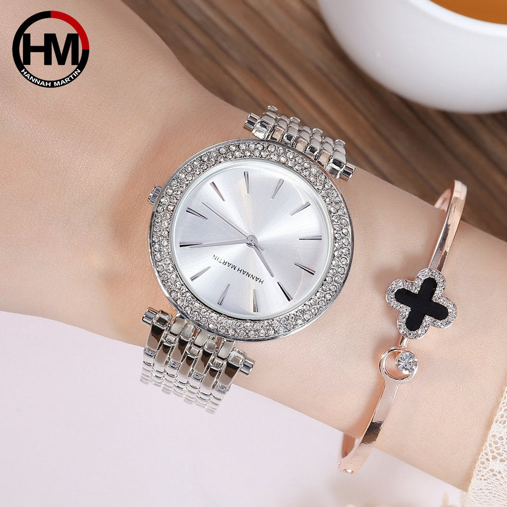 Top Brand Luxury Quartz Movement Stainless Steel Diamond Dial Waterproof Ladies Wristwatches