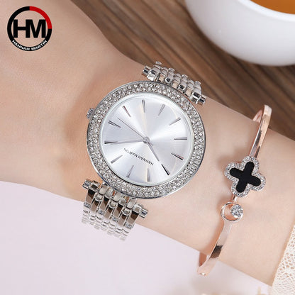 Top Brand Luxury Quartz Movement Stainless Steel Diamond Dial Waterproof Ladies Wristwatches