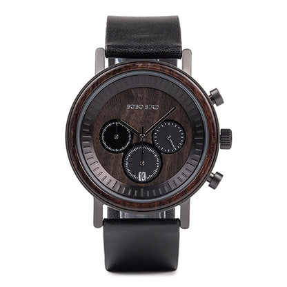 Stainless Steel Wooden Watch Chronograph Sport Waterproof