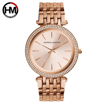 Top Brand Luxury Quartz Movement Stainless Steel Diamond Dial Waterproof Ladies Wristwatches