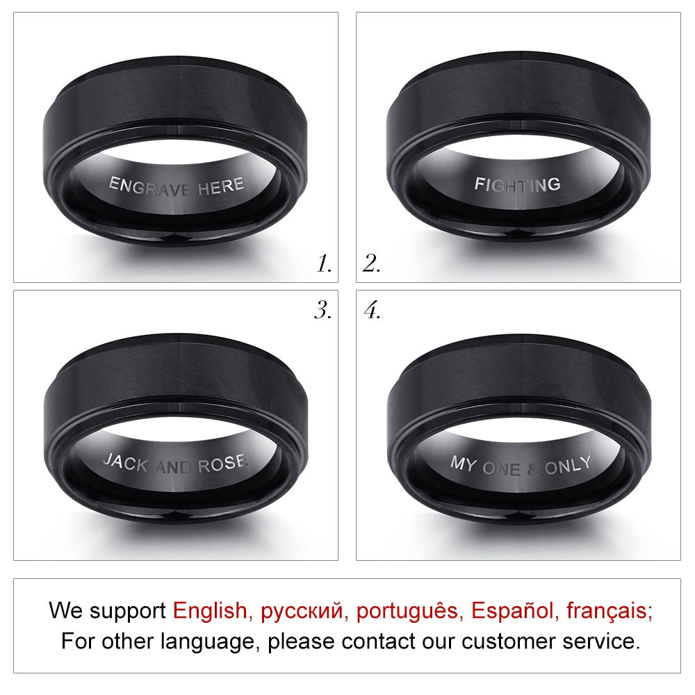 Engrave Name Rings for Men Black Stainless Steel Ring