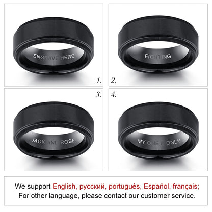 Engrave Name Rings for Men Black Stainless Steel Ring