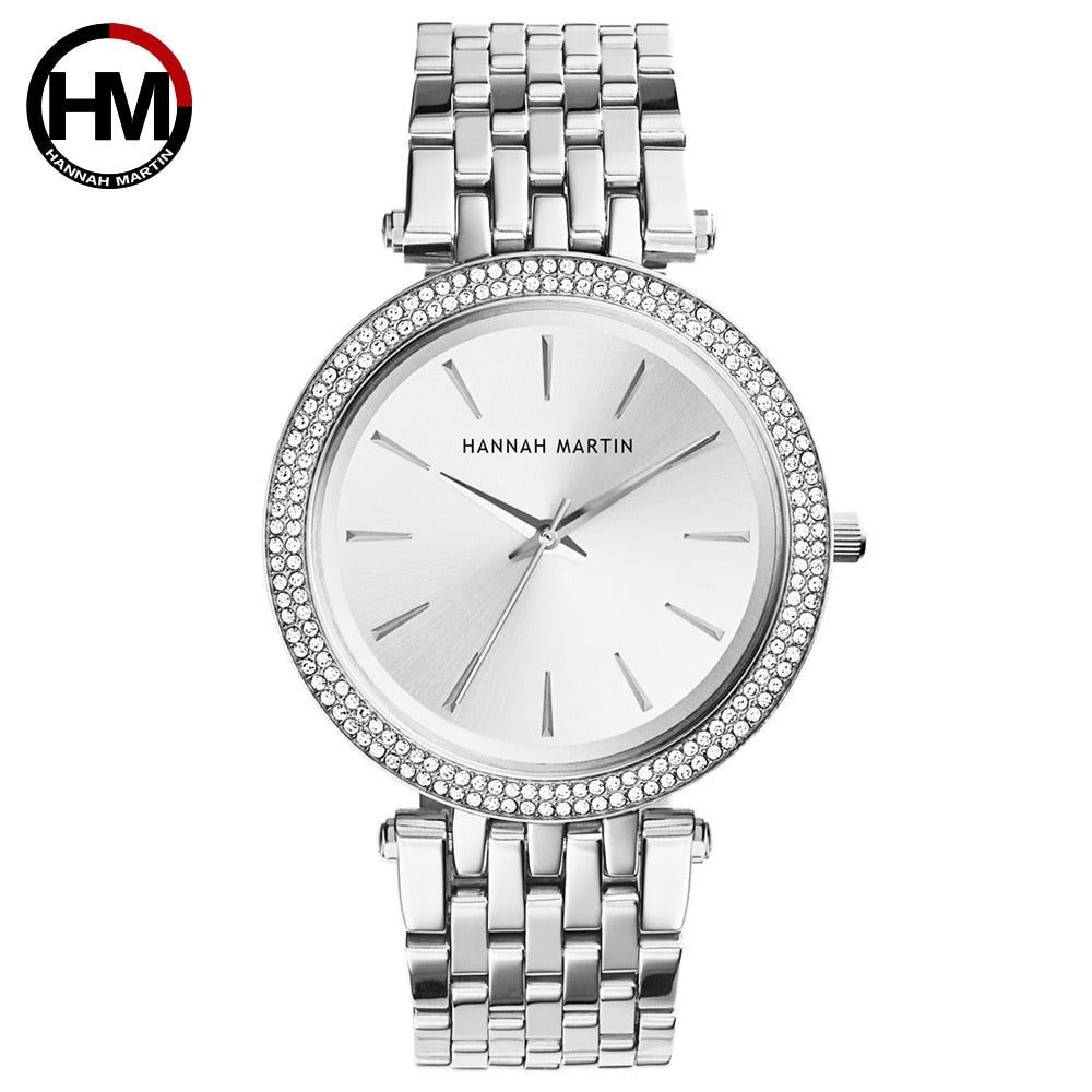 Top Brand Luxury Quartz Movement Stainless Steel Diamond Dial Waterproof Ladies Wristwatches