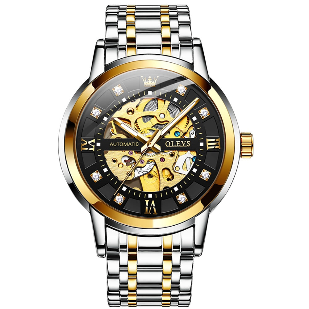 Waterproof Skeleton Stainless Steel Automatic Mechanical Watch Male Wrist Watch