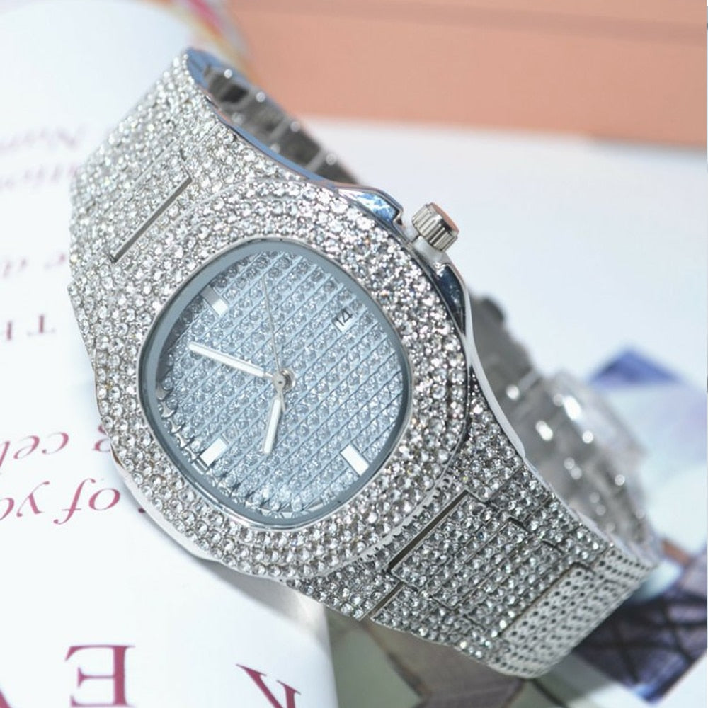 Men Hip Hop Men Iced Out Watches Luxury Date Quartz