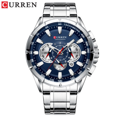 Luxury Brand Quartz Clock Stainless Steel Chronograph Big Dial