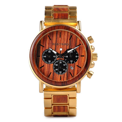 Luxury Wrist Watch Wood Stopwatch Date Display