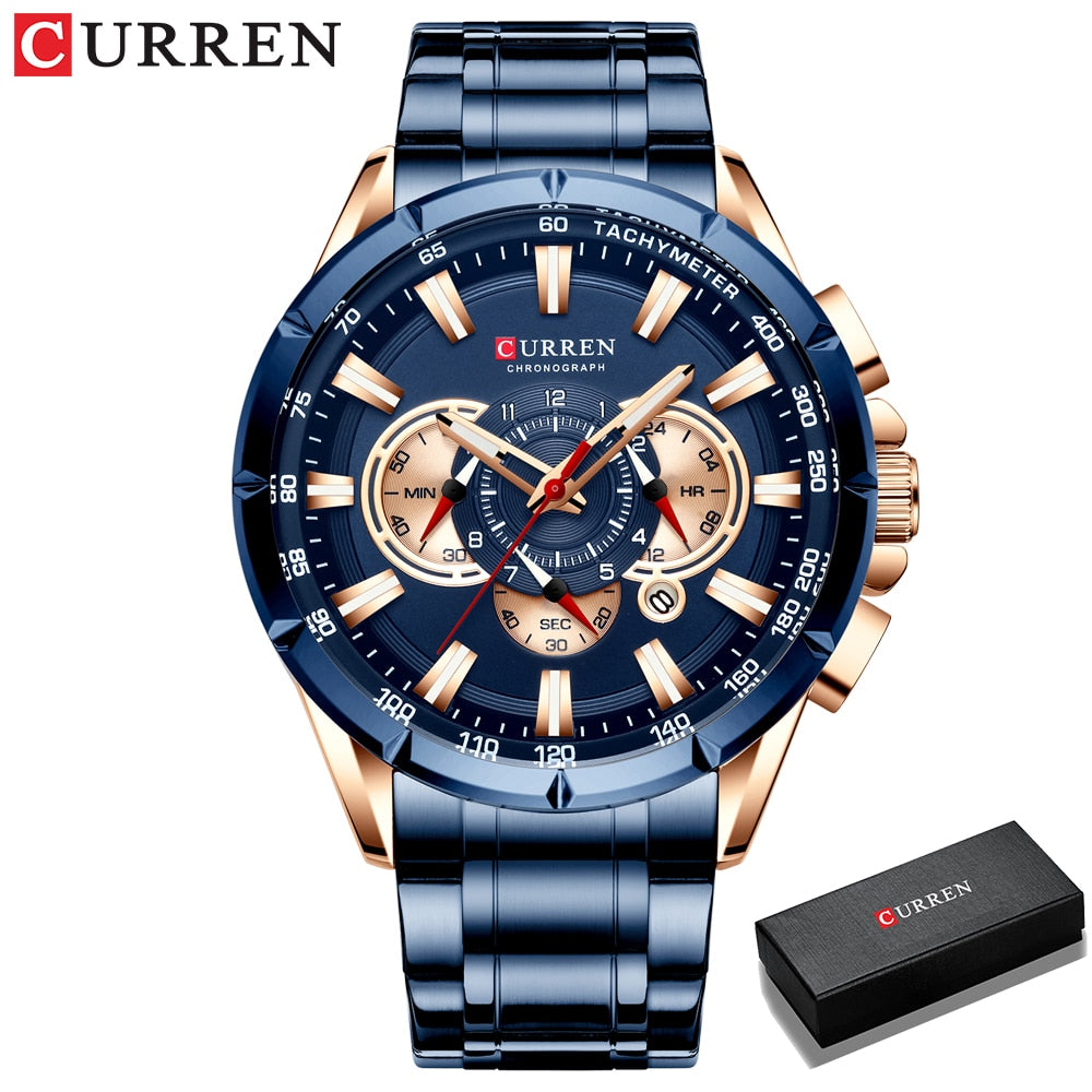 Luxury Brand Quartz Clock Stainless Steel Chronograph Big Dial