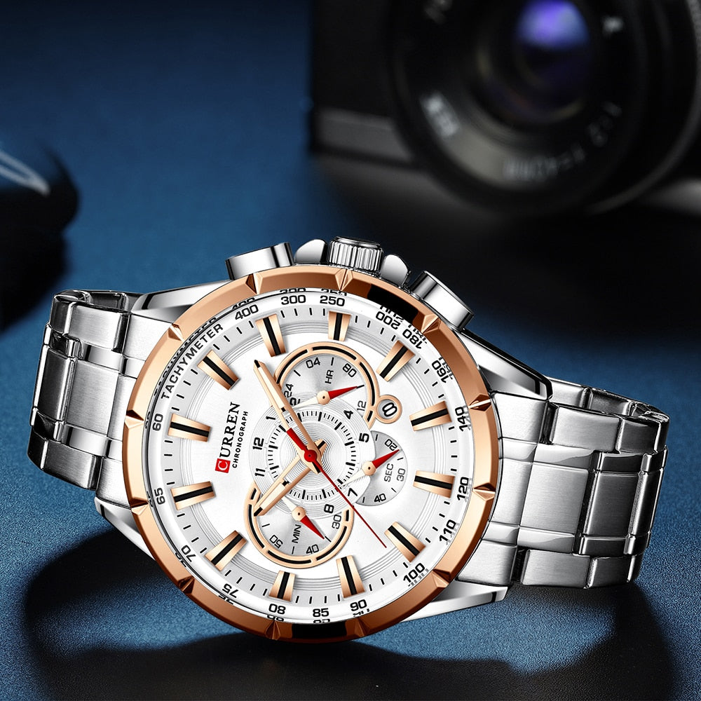 Luxury Brand Quartz Clock Stainless Steel Chronograph Big Dial