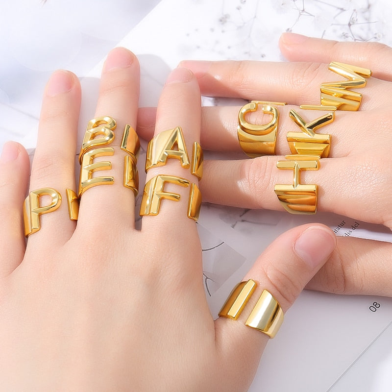 Initial A-Z Letter Rings For Women Stainless Steel Ring