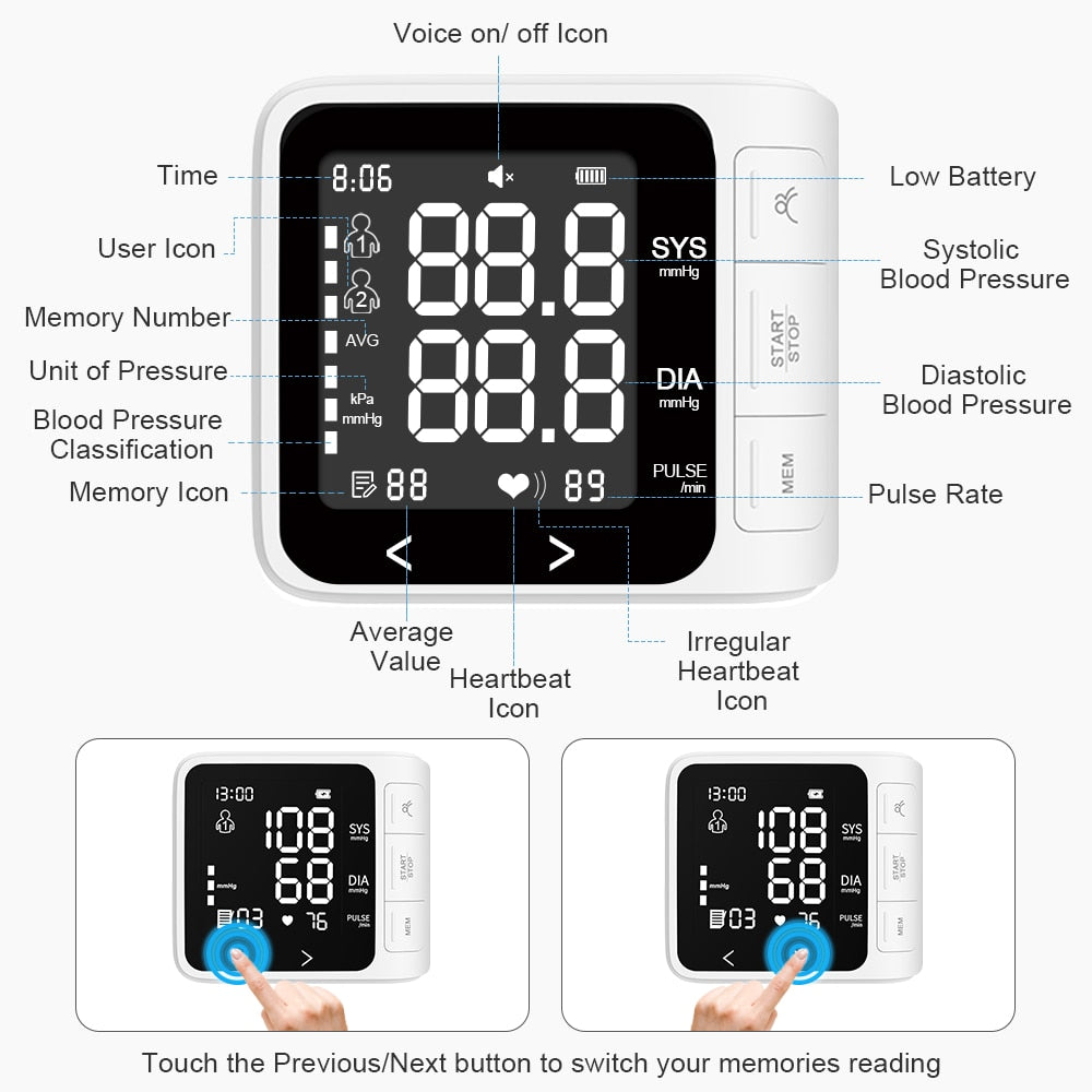 Wrist Blood Pressure Monitor Heart Rate